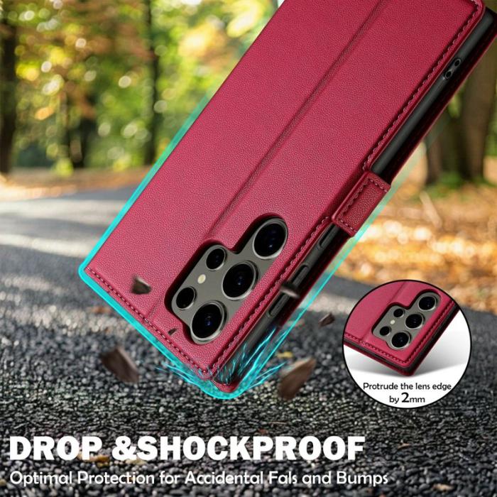 LC.imeeke - LC.IMEEKE L1 Series Samsung Galaxy S25 Ultra Fodral PU Läder - Röd