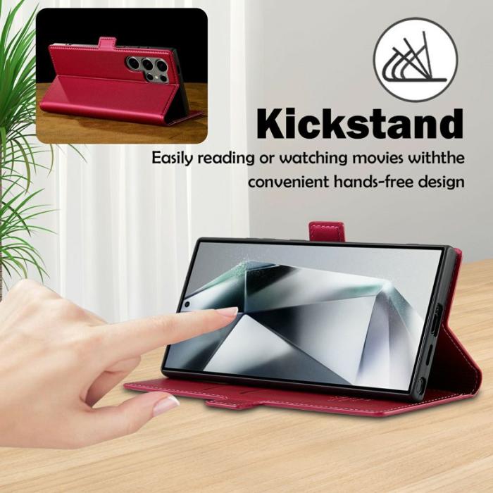 LC.imeeke - LC.IMEEKE L1 Series Samsung Galaxy S25 Ultra Fodral PU Läder - Röd