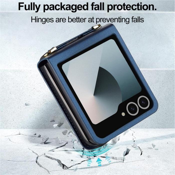 LC.imeeke - LC.IMEEKE L1 Series Samsung Galaxy Z Flip7 Fodral Äkta läder - Blå