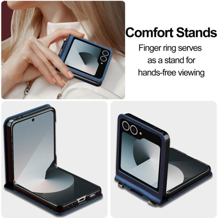 LC.imeeke - LC.IMEEKE L1 Series Samsung Galaxy Z Flip7 Fodral Äkta läder - Blå