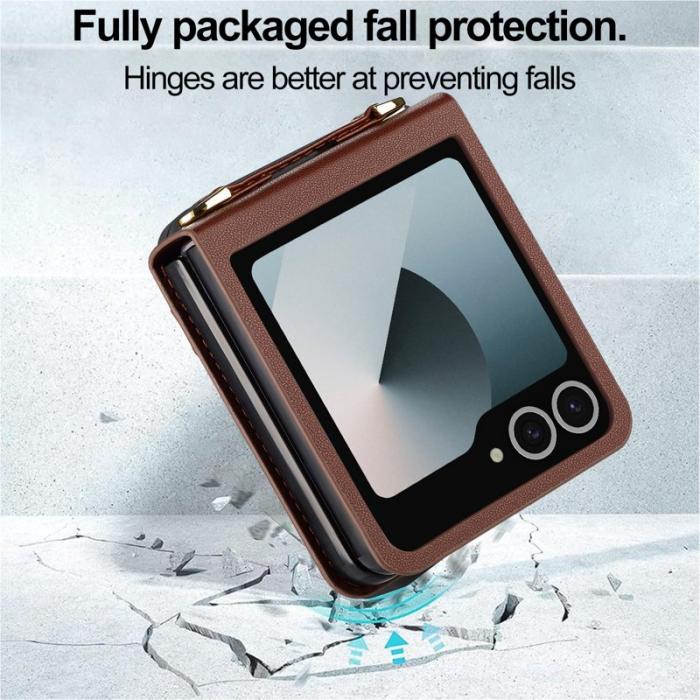 LC.imeeke - LC.IMEEKE L1 Series Samsung Galaxy Z Flip7 Fodral Äkta läder - Brun