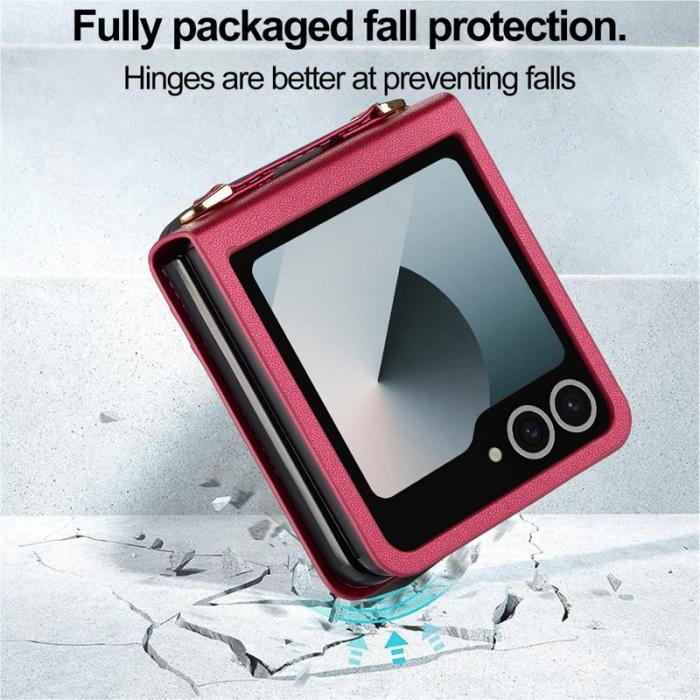 LC.imeeke - LC.IMEEKE L1 Series Samsung Galaxy Z Flip7 Fodral Äkta läder - Röd