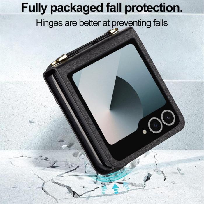 LC.imeeke - LC.IMEEKE L1 Series Samsung Galaxy Z Flip7 Fodral Äkta läder - Svart