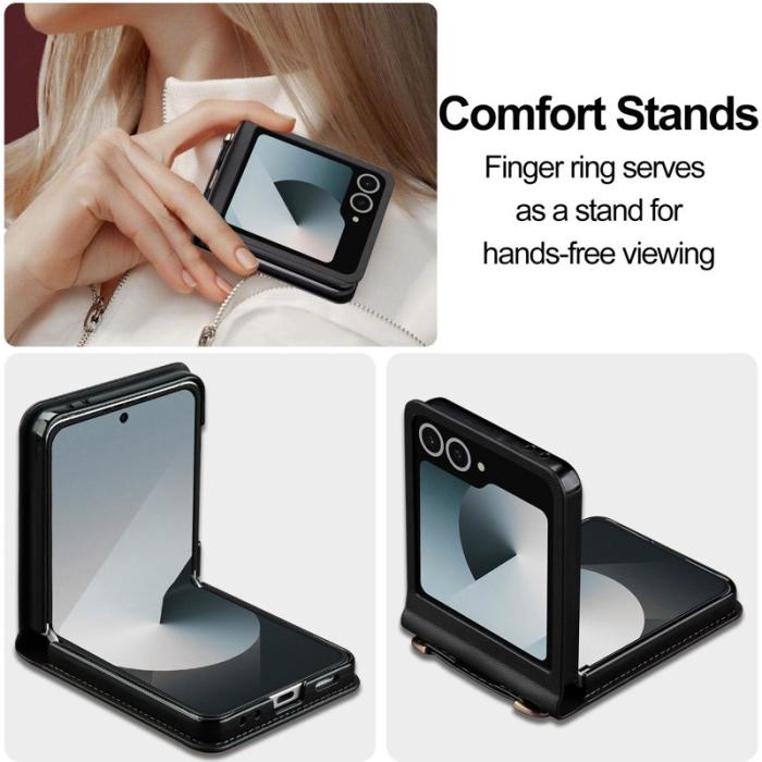 LC.imeeke - LC.IMEEKE L1 Series Samsung Galaxy Z Flip7 Fodral Äkta läder - Svart