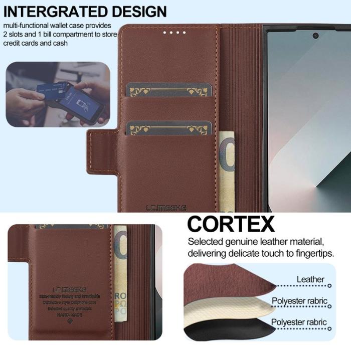 LC.imeeke - LC.IMEEKE L1 Series Samsung Galaxy Z Fold7 Fodral PU Läder - Brun