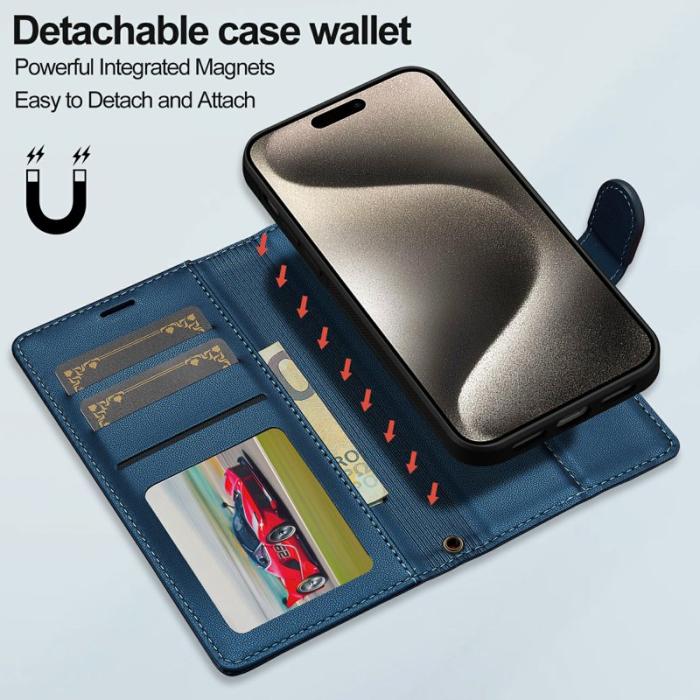 LC.imeeke - LC.IMEEKE L2 Series iPhone 15 Fodral PU Läder - Blå