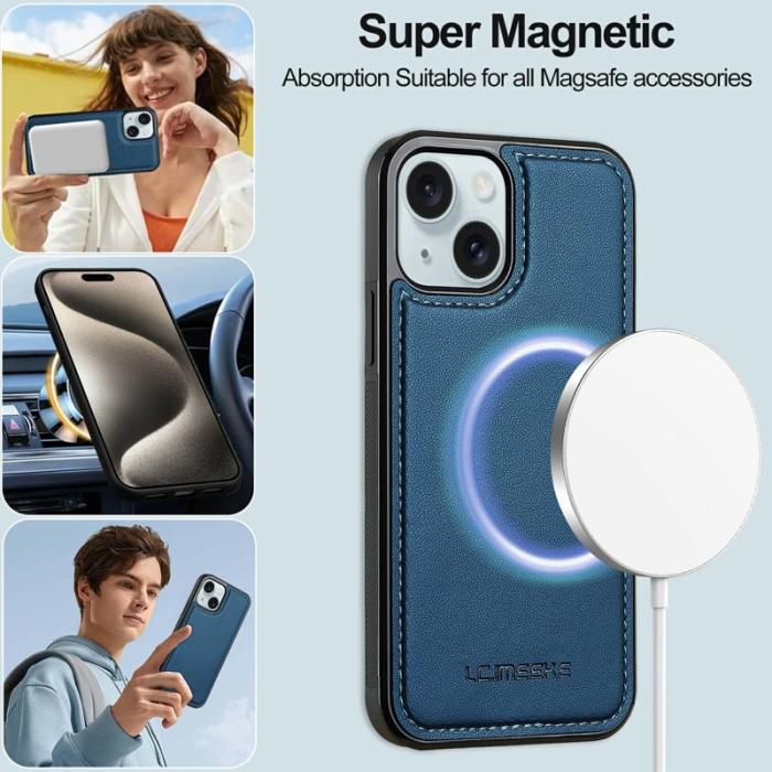 LC.imeeke - LC.IMEEKE L2 Series iPhone 15 Fodral PU Läder - Blå