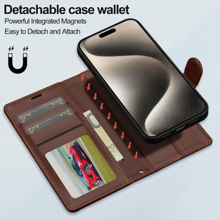 LC.imeeke - LC.IMEEKE L2 Series iPhone 15 Fodral PU Läder - Brun