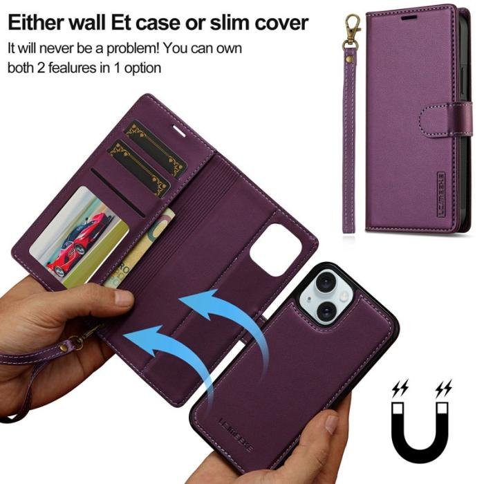 LC.imeeke - LC.IMEEKE L2 Series iPhone 15 Fodral PU Läder - Lila