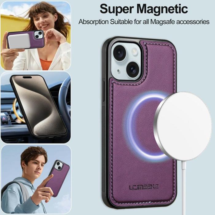 LC.imeeke - LC.IMEEKE L2 Series iPhone 15 Fodral PU Läder - Lila