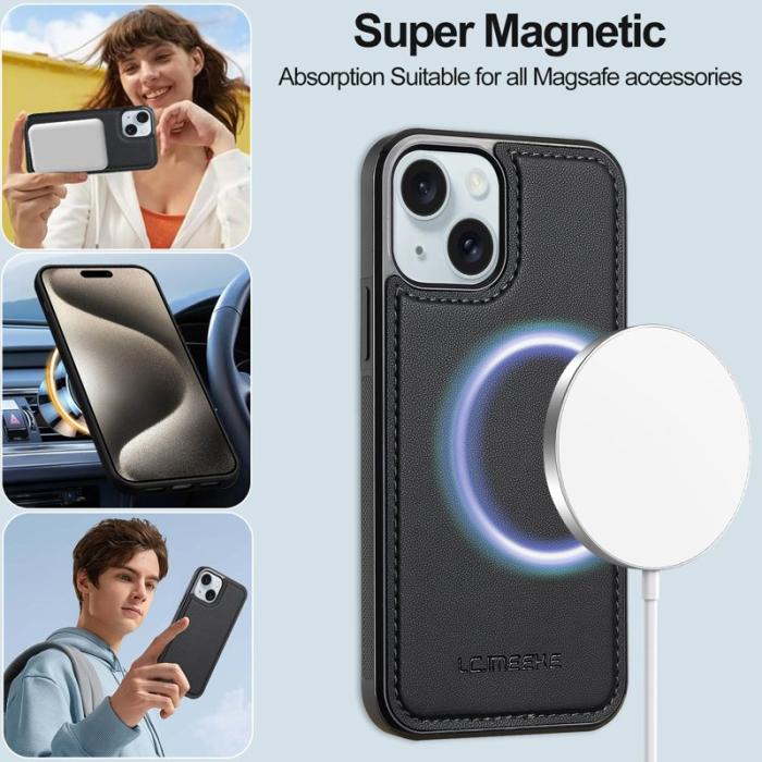 LC.imeeke - LC.IMEEKE L2 Series iPhone 15 Fodral PU Läder - Svart