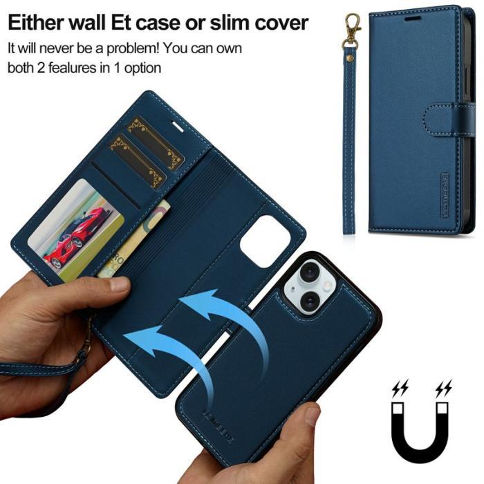 LC.imeeke - LC.IMEEKE L2 Series iPhone 15 Plus Fodral PU Läder - Blå