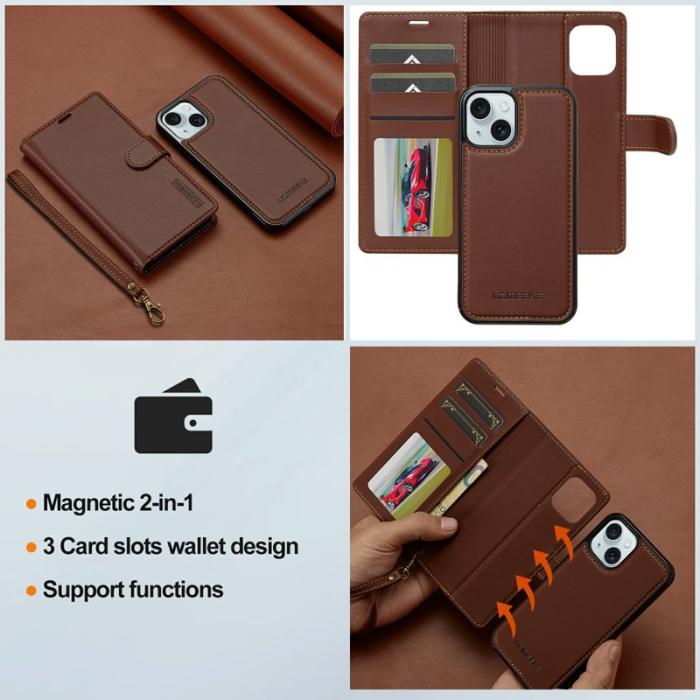 LC.imeeke - LC.IMEEKE L2 Series iPhone 15 Plus Fodral PU Läder - Brun