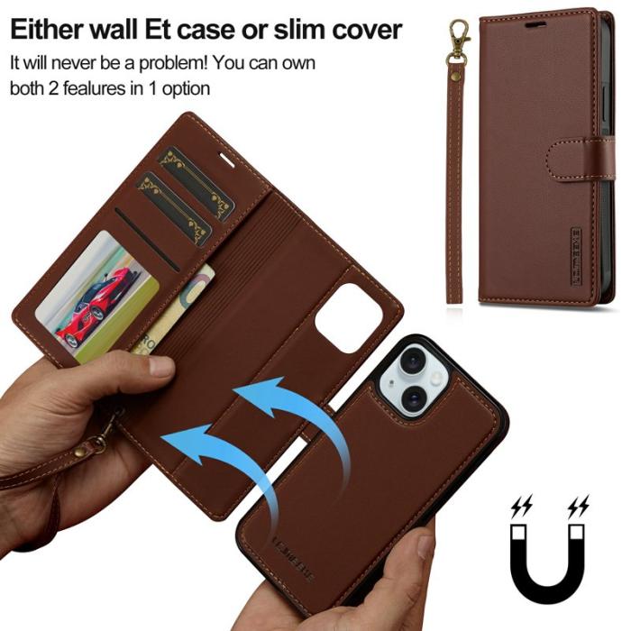 LC.imeeke - LC.IMEEKE L2 Series iPhone 15 Plus Fodral PU Läder - Brun