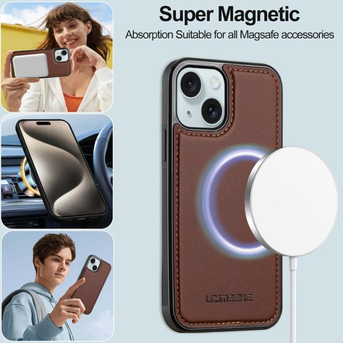 LC.imeeke - LC.IMEEKE L2 Series iPhone 15 Plus Fodral PU Läder - Brun