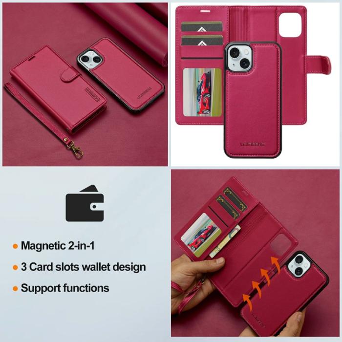 LC.imeeke - LC.IMEEKE L2 Series iPhone 15 Plus Fodral PU Läder - Röd