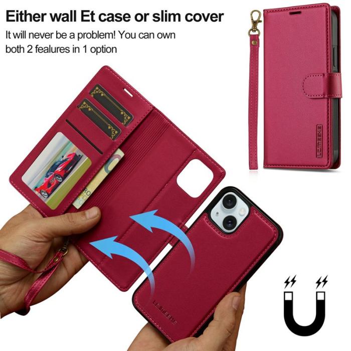 LC.imeeke - LC.IMEEKE L2 Series iPhone 15 Plus Fodral PU Läder - Röd