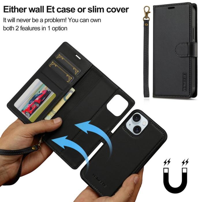 LC.imeeke - LC.IMEEKE L2 Series iPhone 15 Plus Fodral PU Läder - Svart