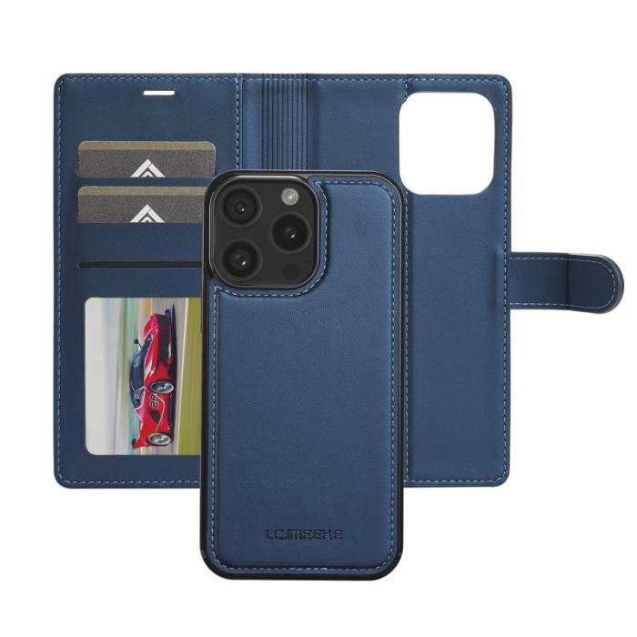 LC.imeeke - LC.IMEEKE L2 Series iPhone 15 Pro Fodral PU Läder - Blå