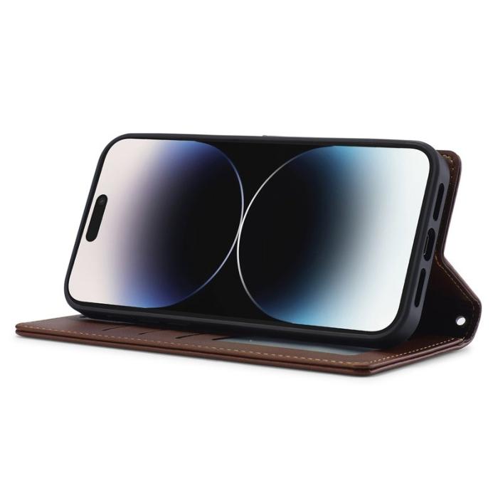 LC.imeeke - LC.IMEEKE L2 Series iPhone 15 Pro Fodral PU Läder - Brun