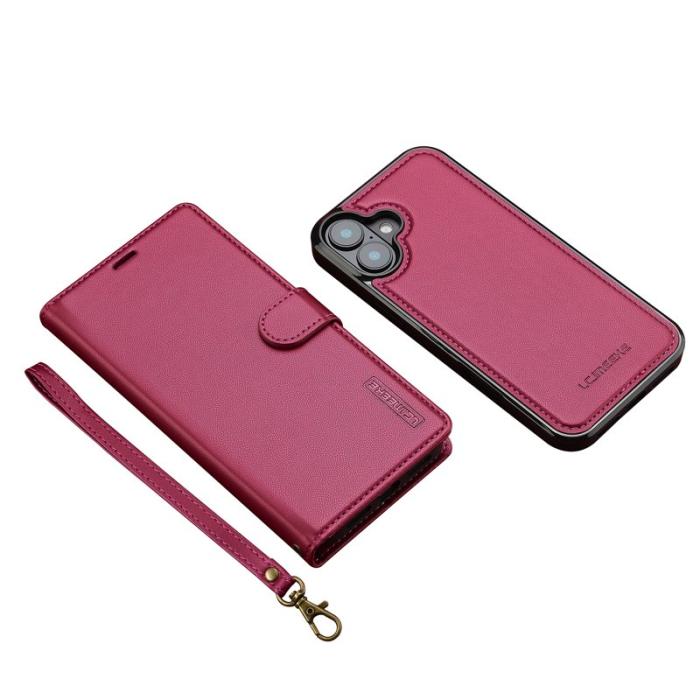 LC.imeeke - LC.IMEEKE L2 Series iPhone 16 Fodral PU Läder - Röd