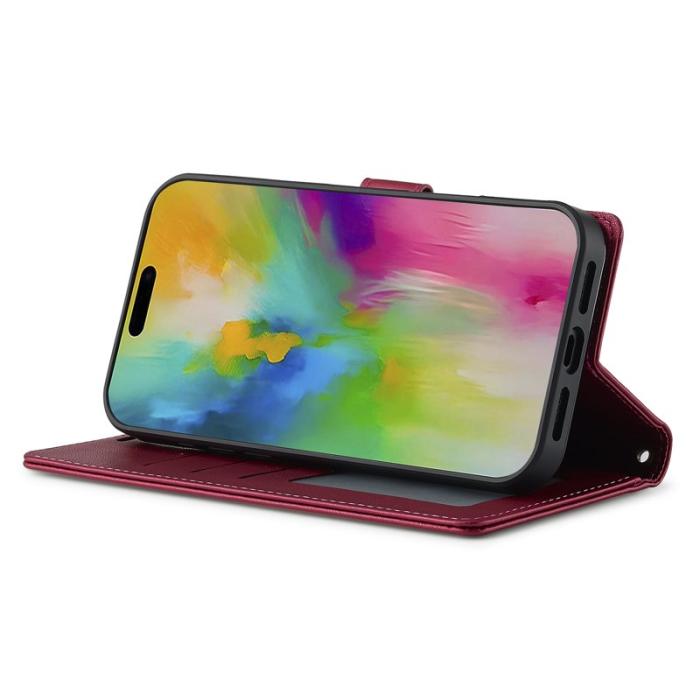 LC.imeeke - LC.IMEEKE L2 Series iPhone 16 Pro Fodral PU Läder - Röd