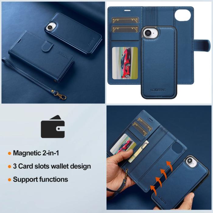 LC.imeeke - LC.IMEEKE L2 Series iPhone 16e Fodral PU Läder - Blå