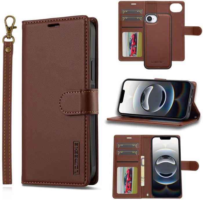 LC.imeeke - LC.IMEEKE L2 Series iPhone 16e Fodral PU Läder - Brun