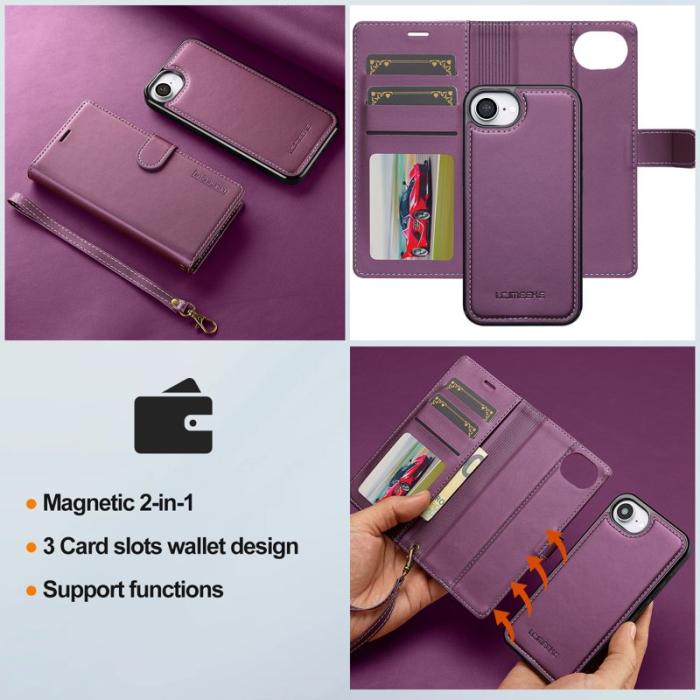 LC.imeeke - LC.IMEEKE L2 Series iPhone 16e Fodral PU Läder - Lila