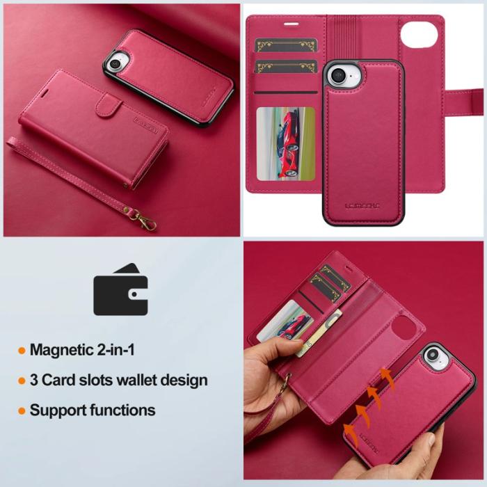LC.imeeke - LC.IMEEKE L2 Series iPhone 16e Fodral PU Läder - Röd