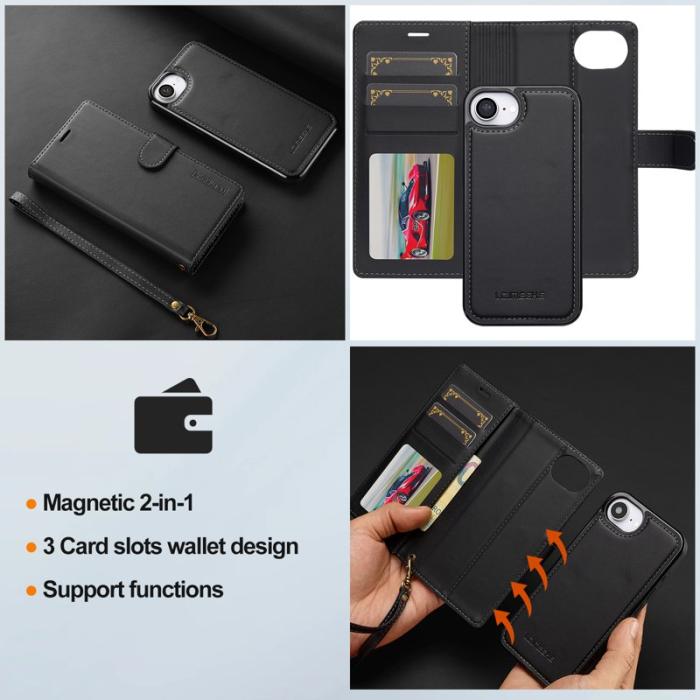 LC.imeeke - LC.IMEEKE L2 Series iPhone 16e Fodral PU Läder - Svart