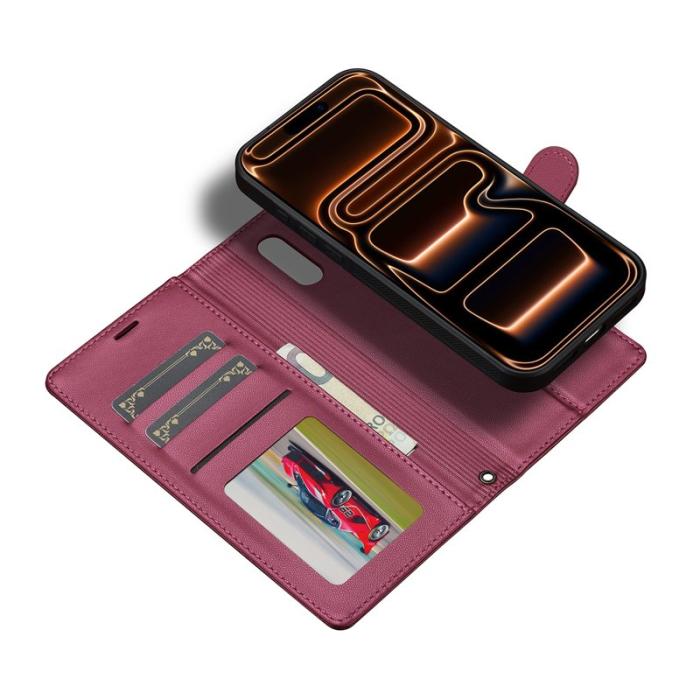 LC.imeeke - LC.IMEEKE L2 Series iPhone 17 Pro Fodral PU Läder - Röd