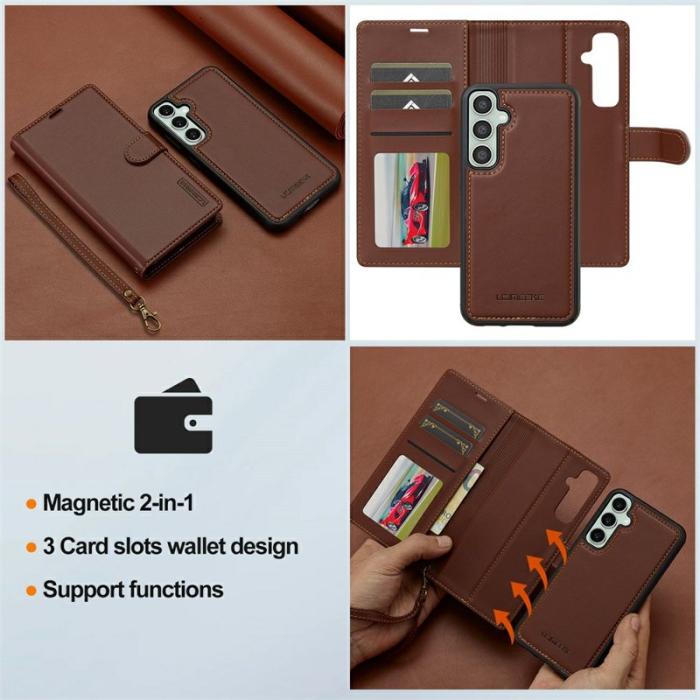 LC.imeeke - LC.IMEEKE L2 Series Samsung Galaxy A56 5G Fodral PU Läder - Brun