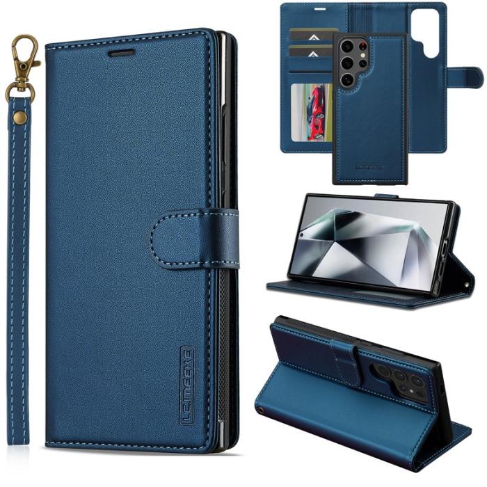LC.imeeke - LC.IMEEKE L2 Series Samsung Galaxy S24 Ultra Fodral PU Läder - Blå