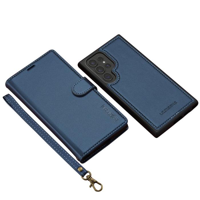 LC.imeeke - LC.IMEEKE L2 Series Samsung Galaxy S24 Ultra Fodral PU Läder - Blå
