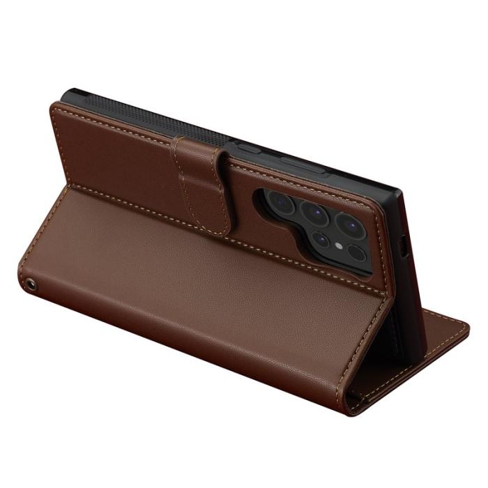 LC.imeeke - LC.IMEEKE L2 Series Samsung Galaxy S24 Ultra Fodral PU Läder - Brun