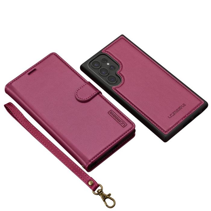 LC.imeeke - LC.IMEEKE L2 Series Samsung Galaxy S24 Ultra Fodral PU Läder - Röd