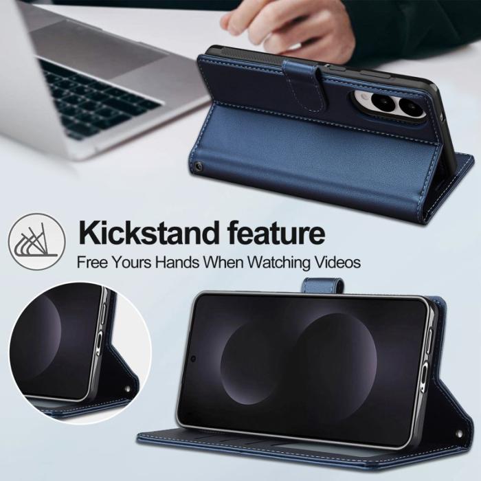 LC.imeeke - LC.IMEEKE L2 Series Samsung Galaxy S25 Edge Fodral PU Läder - Blå