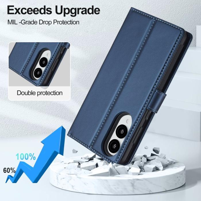 LC.imeeke - LC.IMEEKE L2 Series Samsung Galaxy S25 Edge Fodral PU Läder - Blå