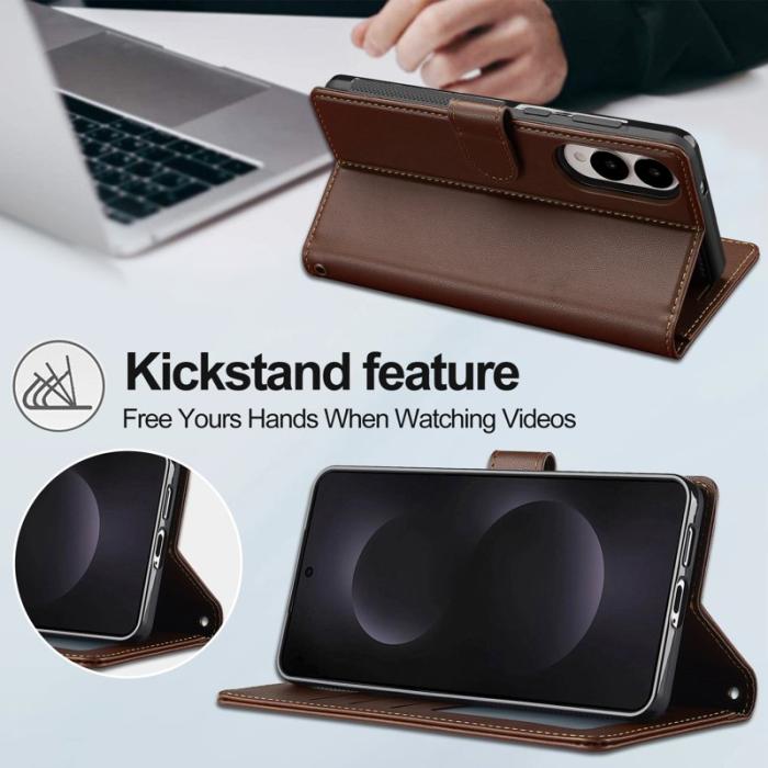 LC.imeeke - LC.IMEEKE L2 Series Samsung Galaxy S25 Edge Fodral PU Läder - Brun