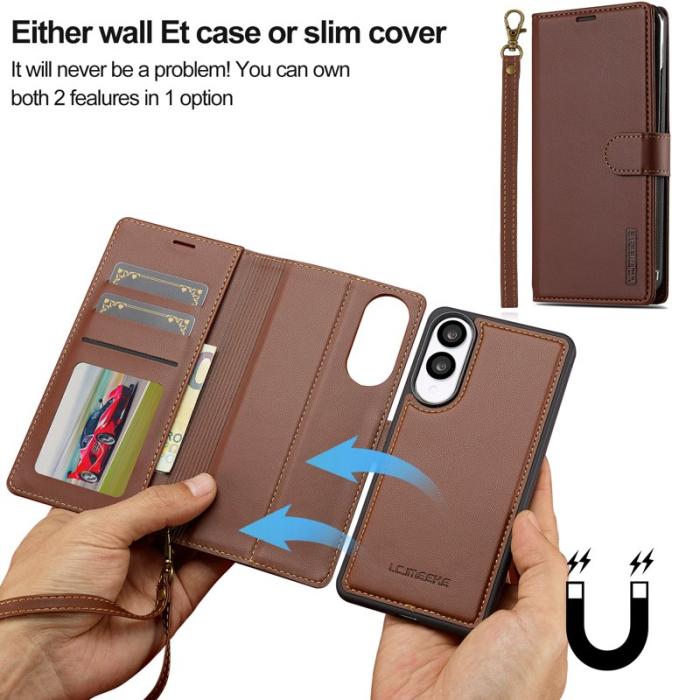 LC.imeeke - LC.IMEEKE L2 Series Samsung Galaxy S25 Edge Fodral PU Läder - Brun