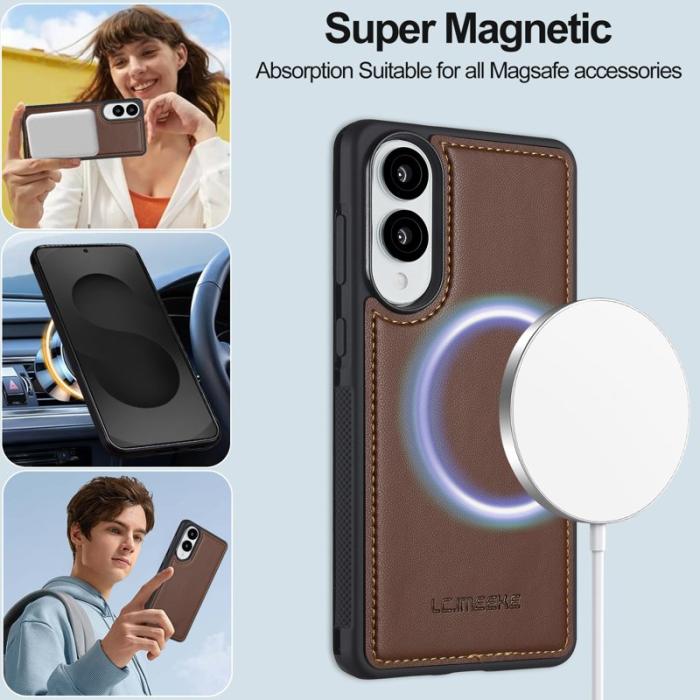 LC.imeeke - LC.IMEEKE L2 Series Samsung Galaxy S25 Edge Fodral PU Läder - Brun