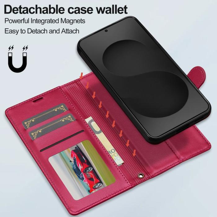 LC.imeeke - LC.IMEEKE L2 Series Samsung Galaxy S25 Edge Plånboksfodral Konstläder - Röd