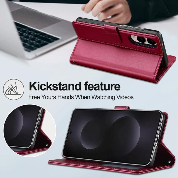 LC.imeeke - LC.IMEEKE L2 Series Samsung Galaxy S25 Edge Plånboksfodral Konstläder - Röd