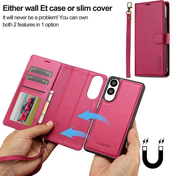 LC.imeeke - LC.IMEEKE L2 Series Samsung Galaxy S25 Edge Plånboksfodral Konstläder - Röd