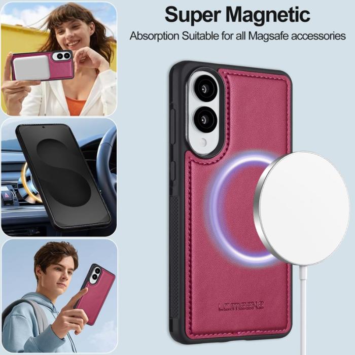 LC.imeeke - LC.IMEEKE L2 Series Samsung Galaxy S25 Edge Plånboksfodral Konstläder - Röd