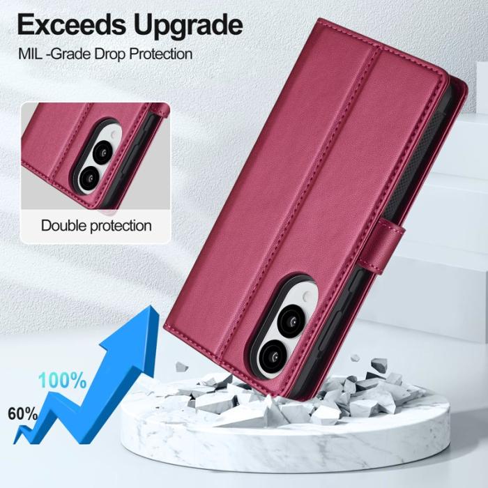 LC.imeeke - LC.IMEEKE L2 Series Samsung Galaxy S25 Edge Plånboksfodral Konstläder - Röd