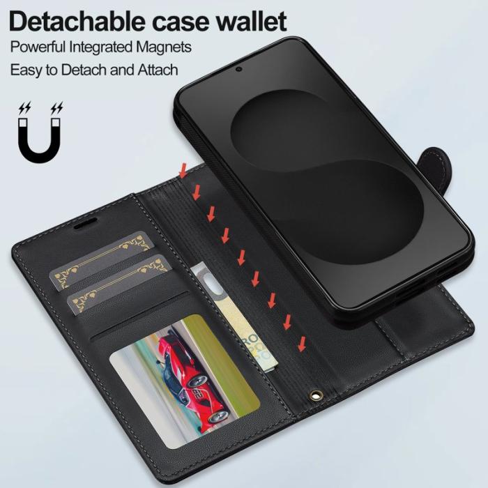 LC.imeeke - LC.IMEEKE L2 Series Samsung Galaxy S25 Edge Plånboksfodral Konstläder - Svart