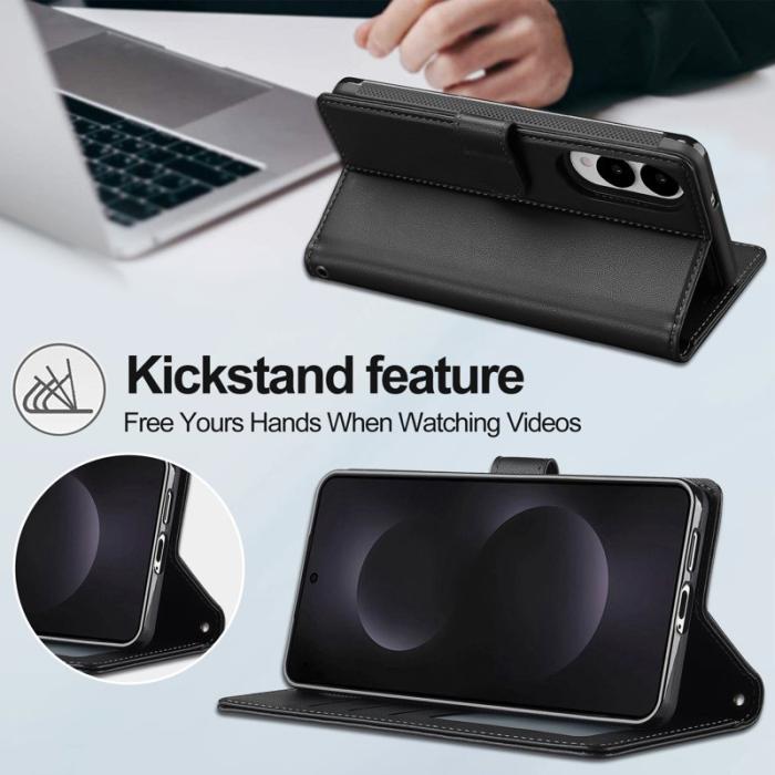 LC.imeeke - LC.IMEEKE L2 Series Samsung Galaxy S25 Edge Plånboksfodral Konstläder - Svart