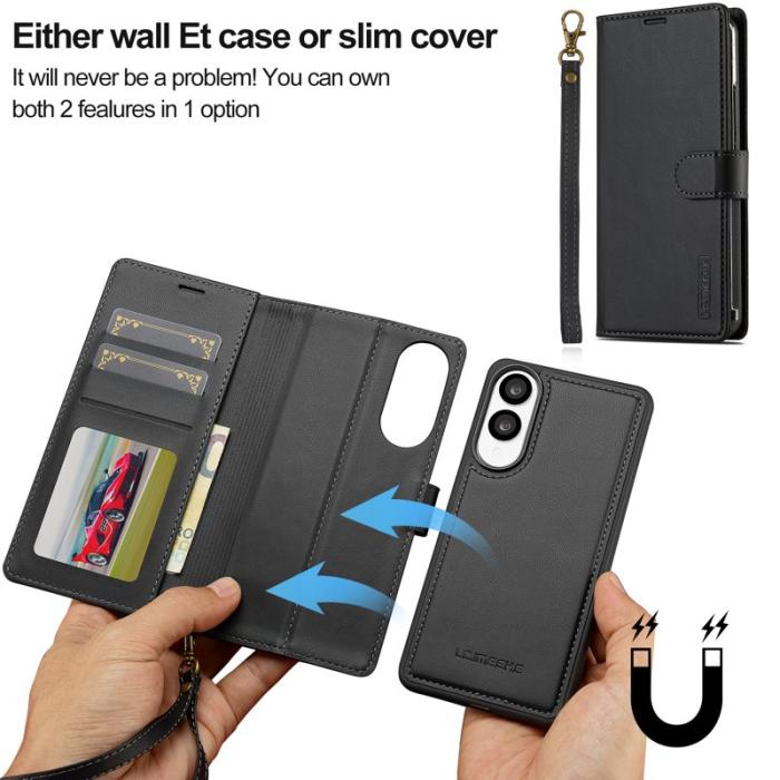 LC.imeeke - LC.IMEEKE L2 Series Samsung Galaxy S25 Edge Plånboksfodral Konstläder - Svart